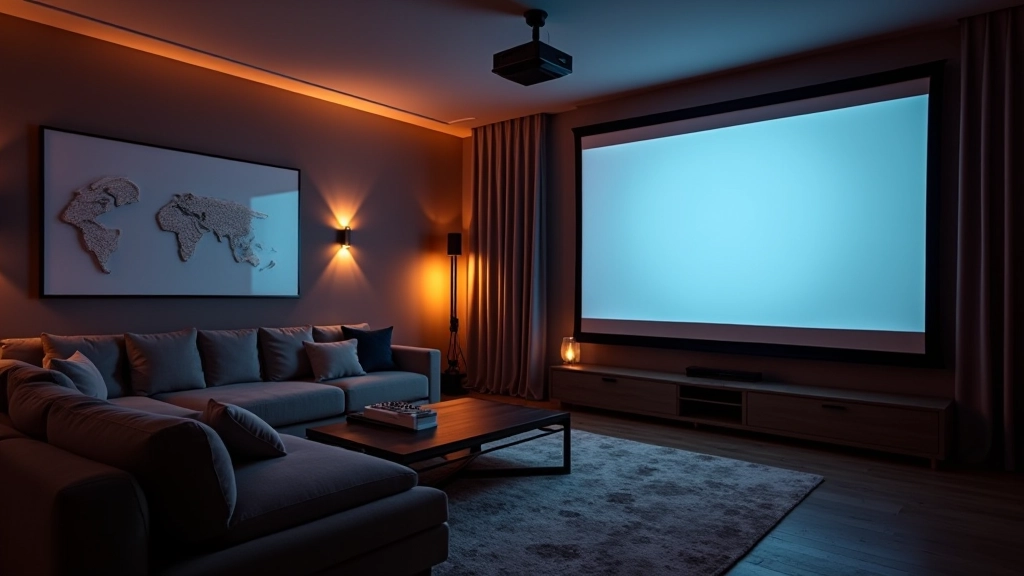 Home cinema setup with projector and screen