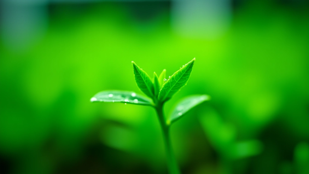 Close-up of healthy green seedling leaves with water droplets, well-lit by grow lights