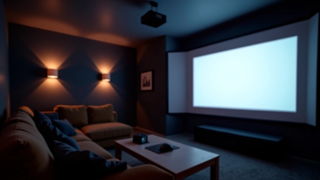 Home cinema setup with projector and comfortable seating