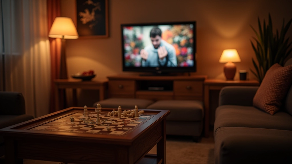 Living room set up for board game night with comfortable seating arranged in a circle