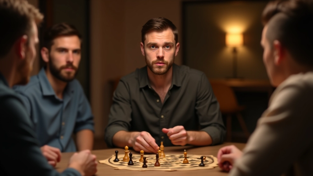 Person explaining board game rules to a group of friends gathered around a table
