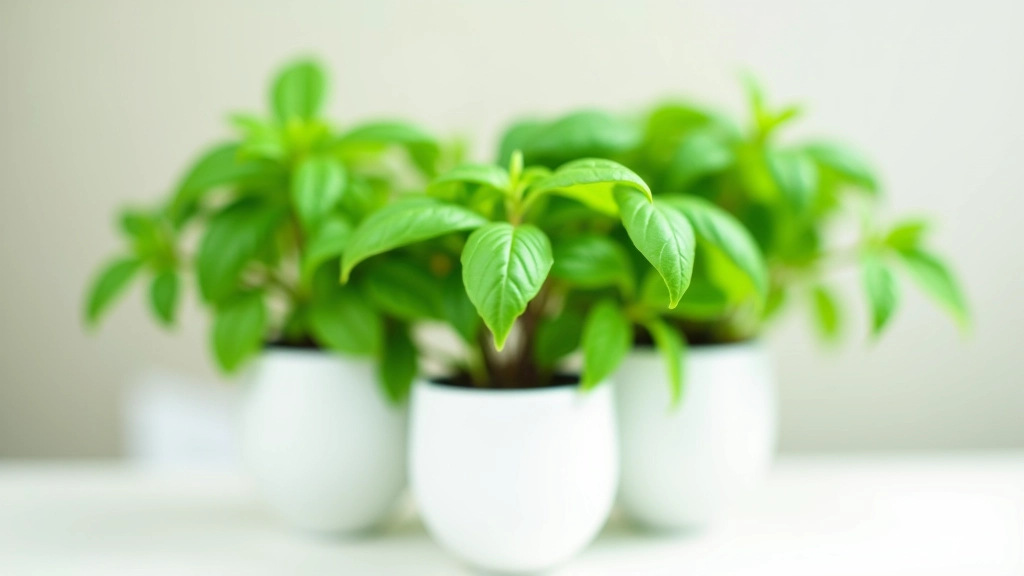 Mature basil and parsley plants in individual pots with fresh green leaves ready for harvest